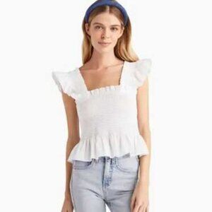 Hill House White Smocked Ruffle Peplum Top